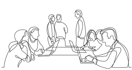 work team discussion in conference room - single line drawing