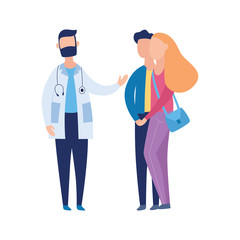 Fototapeta premium Couple and doctor on infertility consultation flat vector illustration isolated.