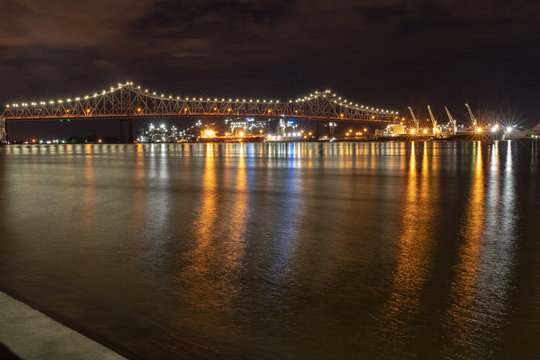 Mississippi River Bridge at night in Baton Rouge, Louisiana