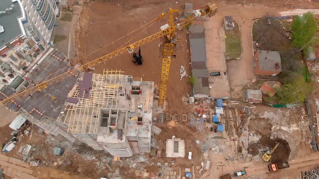 Construction of a residential high-rise building. Aerial shooting from the drone