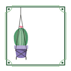 frame with cactus on macrame hangers icon