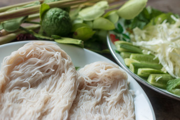Thai traditional food, noodles, and cooking ingredients