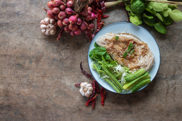 Thai traditional food, noodles, and cooking ingredients