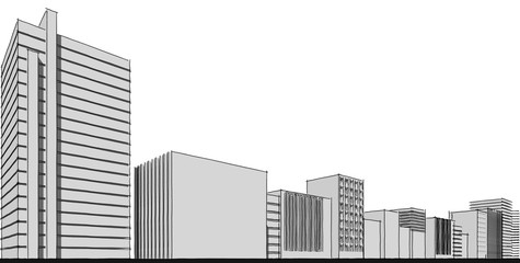 Panorama cityscape Sketch. Architecture sketch - 3D Illustration.