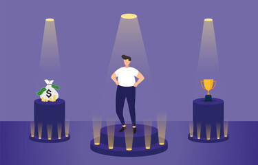 Successful Businessman Confident on Podium Under Spotlight Business Concept Illustration