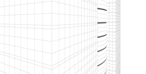 3D illustration architecture building perspective lines.