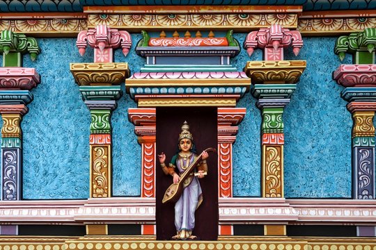 Statue of a god, Hindu temple, Rose Belle, Mauritius, Africa