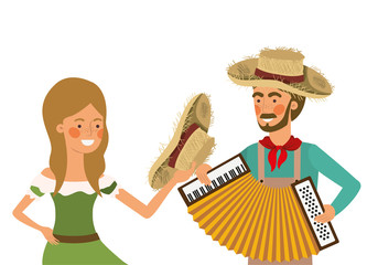 Obraz premium farmers couple with musical instrument