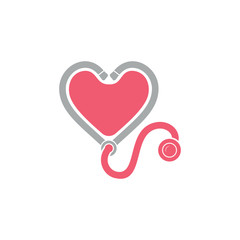 stethoscope love heart medical decoration logo vector