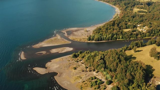 Beautiful aerial view of a great lake and landscape at the south of Chile