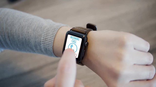 Smart Watch - Accepting / Answering Call on Screen - Close Up - Slow Motion