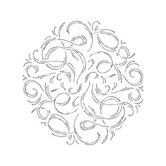 Curls hand drawn round frame. Ink sketch abstract pattern. Vector illustration