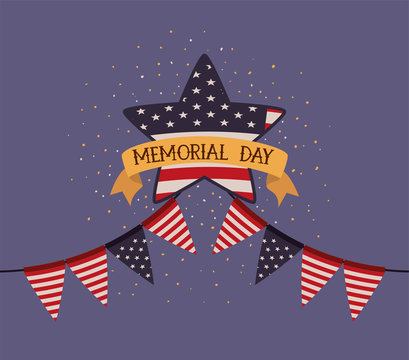 star with usa flag and garlands of memorial day emblem