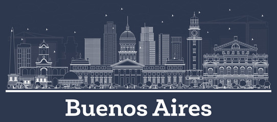 Fototapeta premium Outline Buenos Aires Argentina City Skyline with White Buildings.