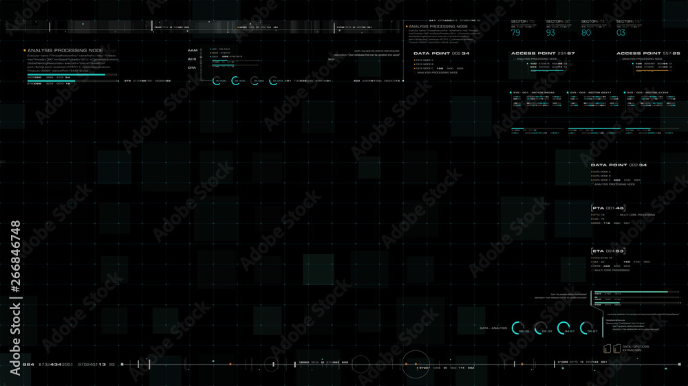 Poster Futuristic motion graphic user interface head up display screen blank template with digital data telemetry information display for digital background graphic overlay