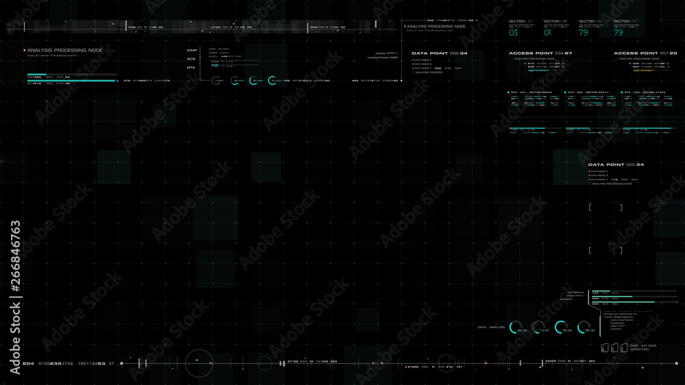 Poster Futuristic motion graphic user interface head up display screen blank template with digital data telemetry information display for digital background graphic overlay