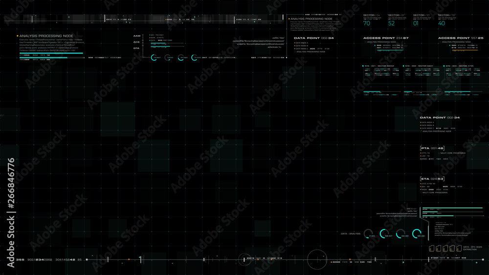 Fototapete Futuristic motion graphic user interface head up display screen blank template with digital data telemetry information display for digital background graphic overlay