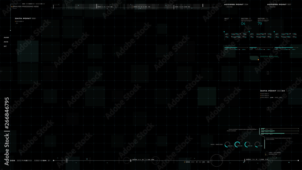 Poster Futuristic motion graphic user interface head up display screen blank template with digital data telemetry information display for digital background graphic overlay