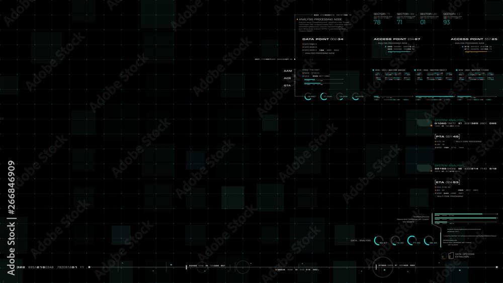Poster Futuristic motion graphic user interface head up display screen blank template with digital data telemetry information display for digital background graphic overlay