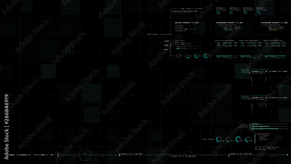 Fototapete Futuristic motion graphic user interface head up display screen blank template with digital data telemetry information display for digital background graphic overlay