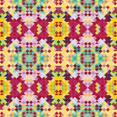 geometric seamless pattern of colored small pixels