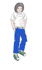 Illustration cool girl clothes blue jean.