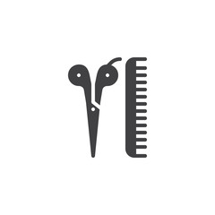 Barber shop equipment vector icon. filled flat sign for mobile concept and web design. Scissors and comb glyph icon. Symbol, logo illustration. Pixel perfect vector graphics