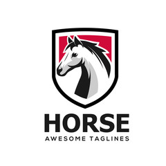 Horse Head with shield Simple Logo Template vector