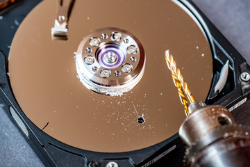 Concept of deleting big data by drilling a hole into the harddisk
