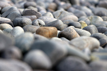 Fototapeta na wymiar (selected focus) Pattern of round pebble stone.