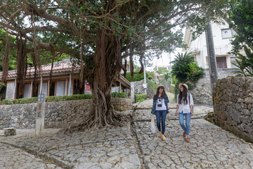 Fototapeta na wymiar 沖縄旅行をする二人の若い女性