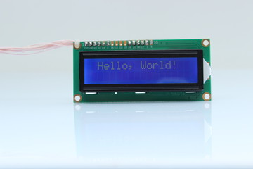 LCD character display with inscription Hello World