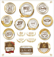 Golden retro sale badges and labels collection