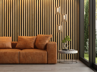 Interior of modern living room with sofa 3D rendering
