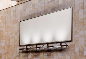 3D rendering of blank billboard (empty advertisement) on brick wall. Empty mockup template	