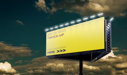 3D rendering of blank billboard (empty advertisement) with clouds. Empty mockup template