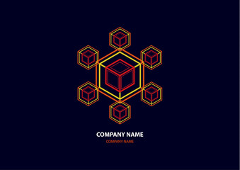 Company logo icon design template element. Logo in the form of a hexagon, a cube in a cube on a dark background.