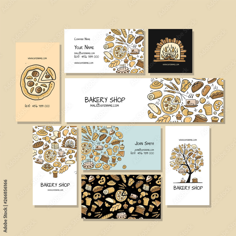 Wall mural Business cards, design idea for bakery company