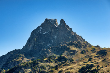View of the famous Pic du Midi Ossau in the French Pyrenees mountains