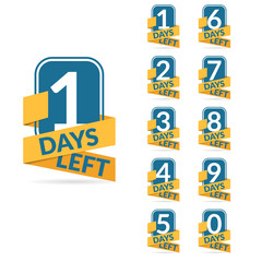 Number days left countdown blue yellow color ribbon design vector illustration template eps 10