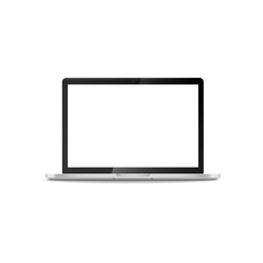 Black and white open laptop with blank screen