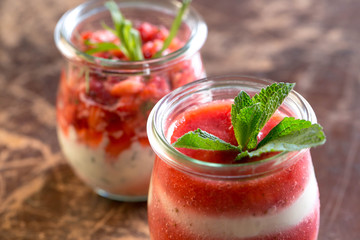 Dessert with strawberry and yoghurt 