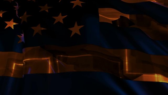 American flag made in cyber style in slow motion. The flag develops smoothly in the wind. Wind waves spread over the flag. This version of the flag in smooth motion is suitable for almost any video