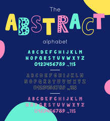Vector font and alphabet. Set of latin letters and numbers. Abstract type