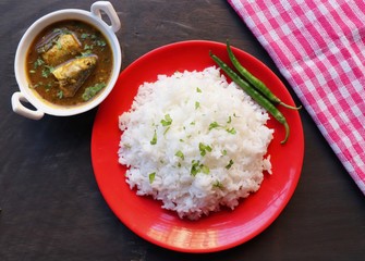 Indian Comfort food, homemade fish curry and white rice