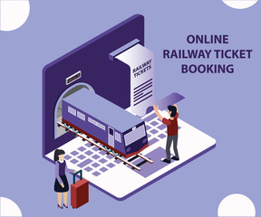 Isometric Artwork Concept of Online Railway Tickets Booking