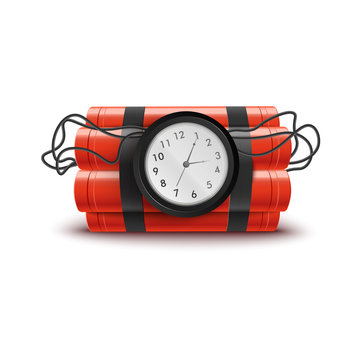Explosive red dynamite sticks with clock and wires