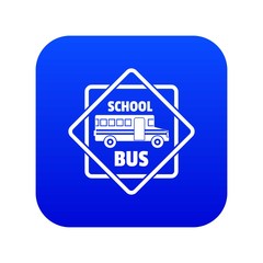 School bus icon blue vector isolated on white background