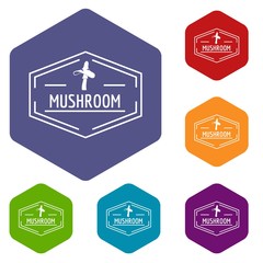 Fototapeta premium Mushroom natural icons vector colorful hexahedron set collection isolated on white 