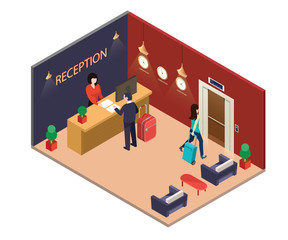 Isometric Artwork Concept of Hotel Lobby